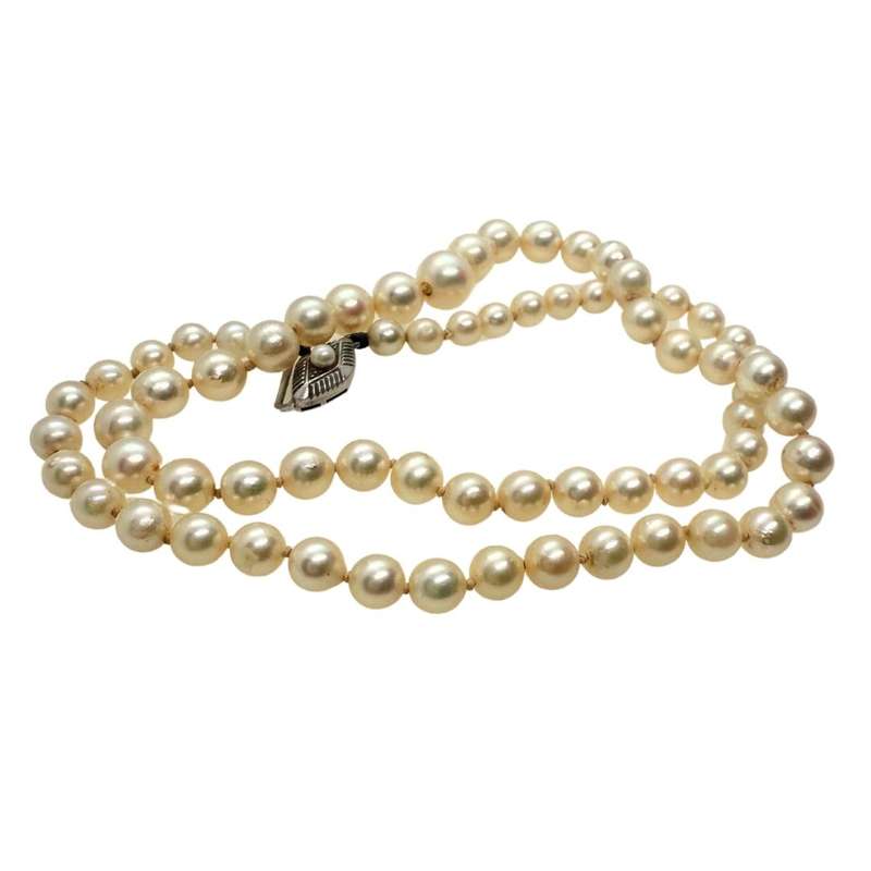 Vintage - Sterling Silver clasp. Genuine Pearl Necklace - ML3658