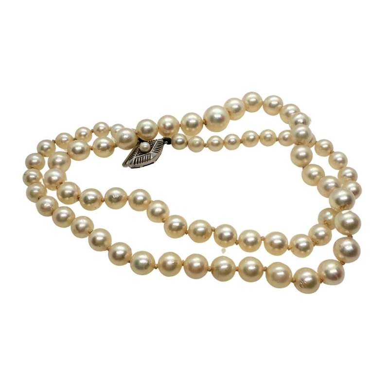 Vintage - Sterling Silver clasp. Genuine Pearl Necklace - ML3658