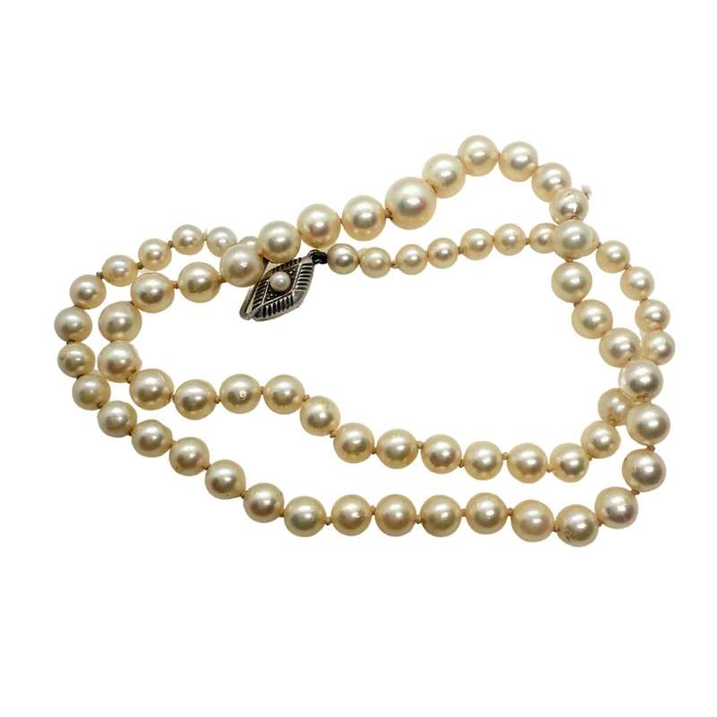 Vintage - Sterling Silver clasp. Genuine Pearl Necklace - ML3658