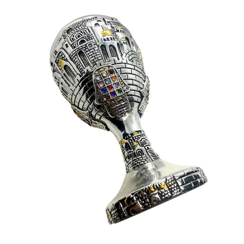 Antique - 925 SC stamped Jerusalem wine goblet .Old City Design Coloured Rhinestone - ML3662