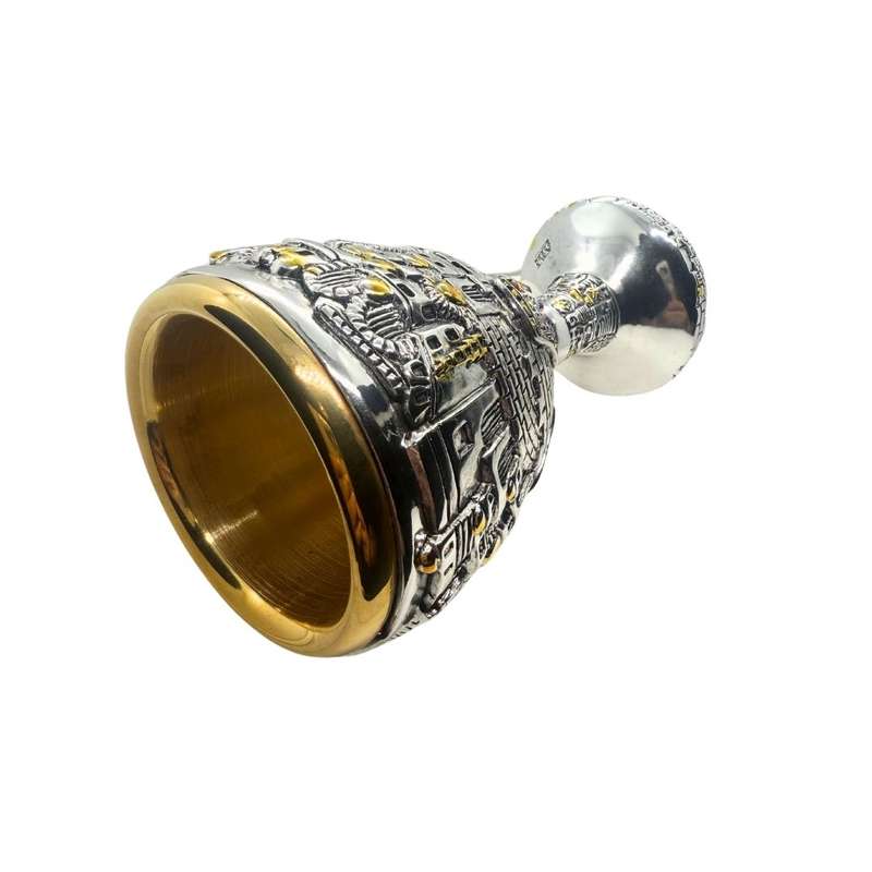 Antique - 925 SC stamped Jerusalem wine goblet .Old City Design Coloured Rhinestone - ML3662