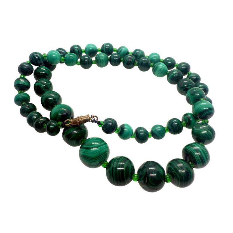 Necklace - Vintage Malachite Graduated Bead Necklace - ML3663