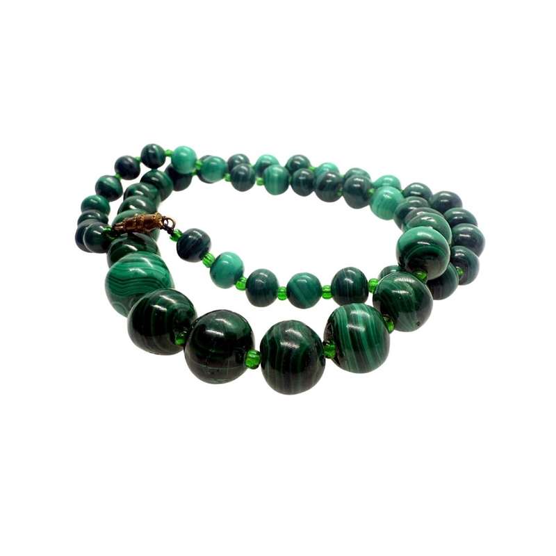 Necklace - Vintage Malachite Graduated Bead Necklace - ML3663