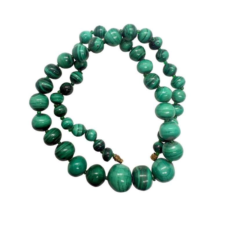 Necklace - Vintage Malachite Hand strung beaded necklace - ML3664