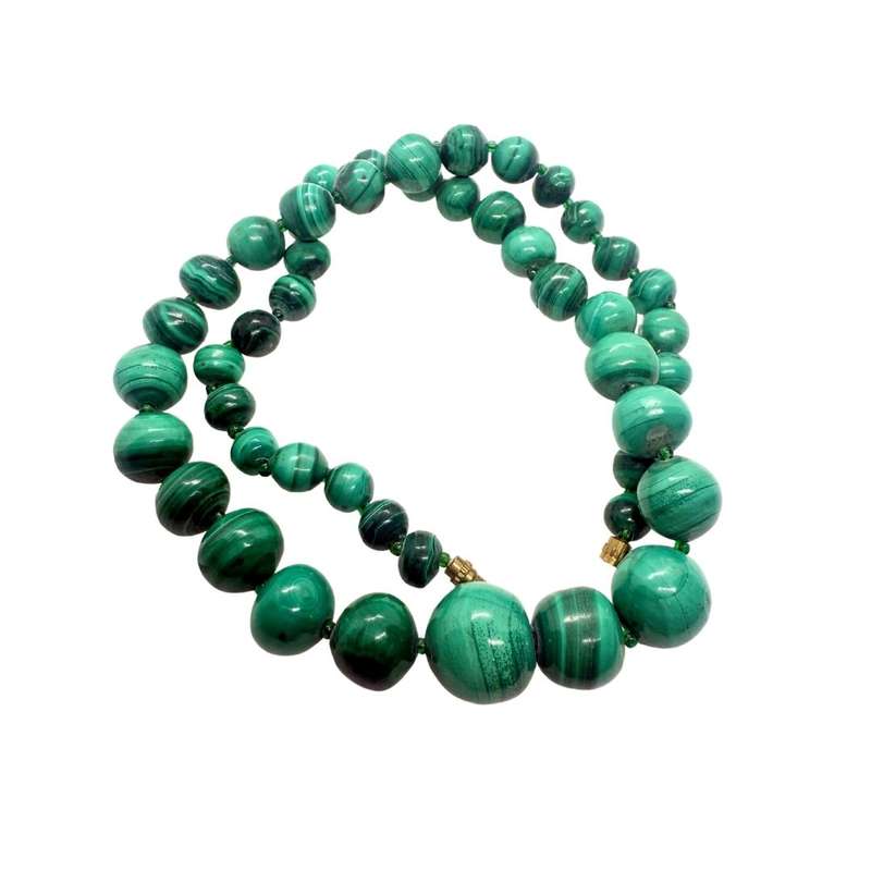 Necklace - Vintage Malachite Hand strung beaded necklace - ML3664