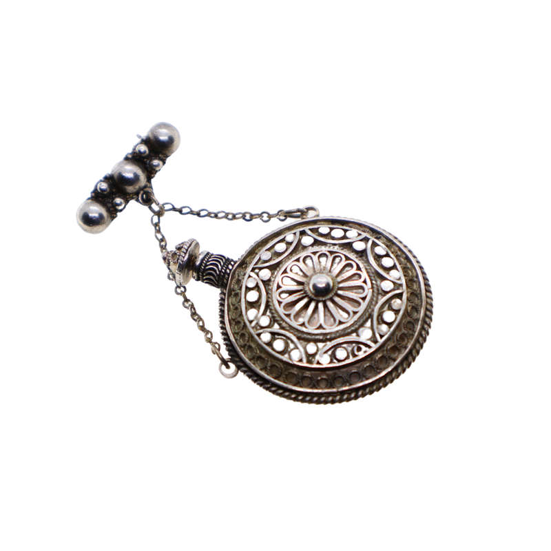 Brooch - Hebrew marked Israeli Perfume Bottle Pin Brooch. Filigree Design - ML3682