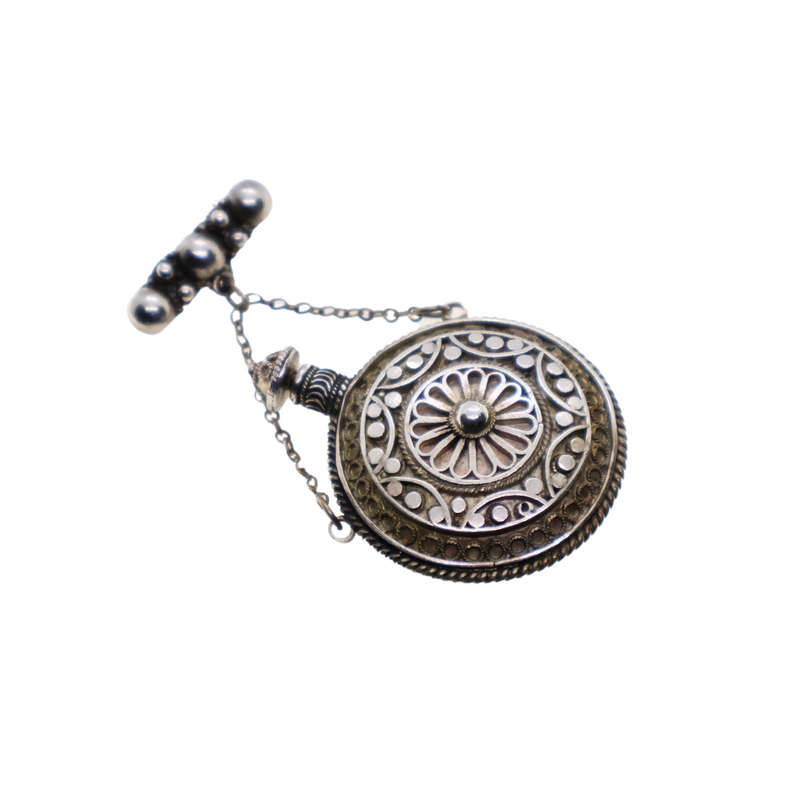 Brooch - Hebrew marked Israeli Perfume Bottle Pin Brooch. Filigree Design - ML3682