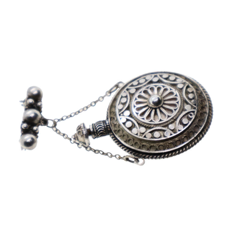 Brooch - Hebrew marked Israeli Perfume Bottle Pin Brooch. Filigree Design - ML3682