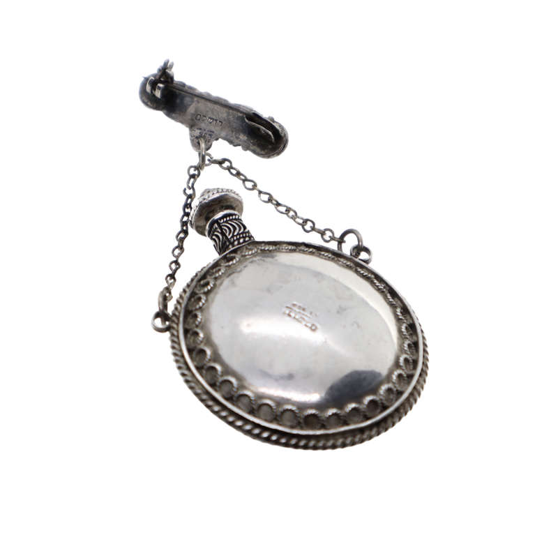 Brooch - Hebrew marked Israeli Perfume Bottle Pin Brooch. Filigree Design - ML3682
