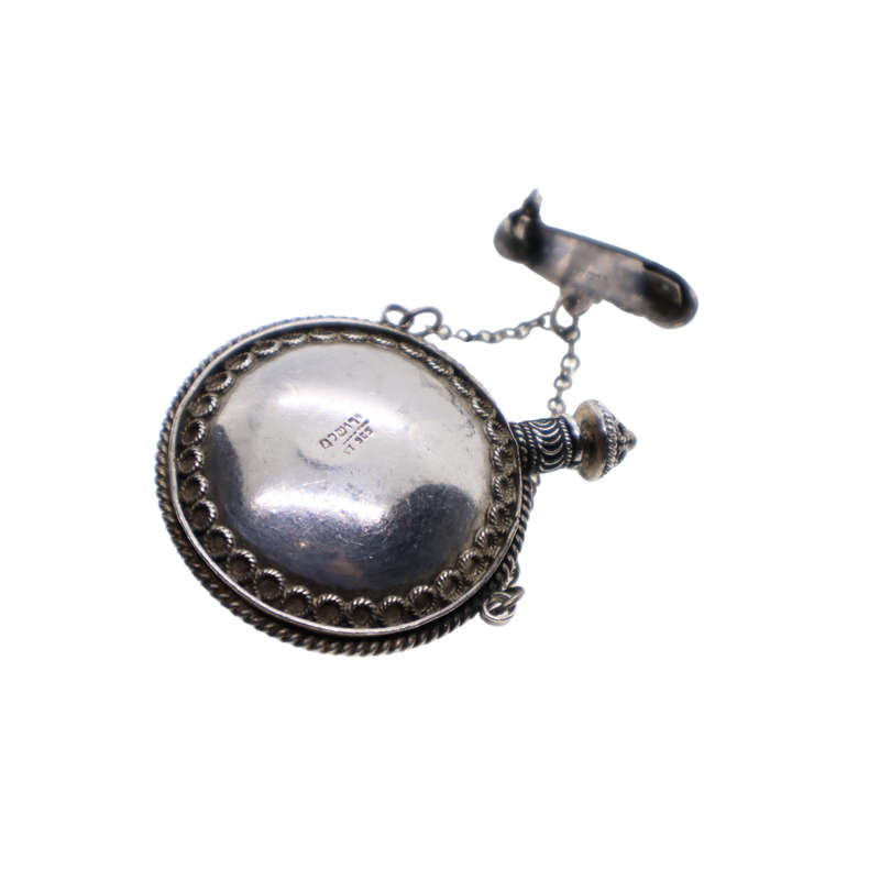 Brooch - Hebrew marked Israeli Perfume Bottle Pin Brooch. Filigree Design - ML3682