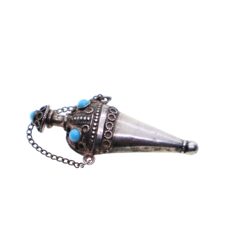 Vintage Perfume Bottle - 925 Silver. Turquoise Stones x3. Stamped - ML3683