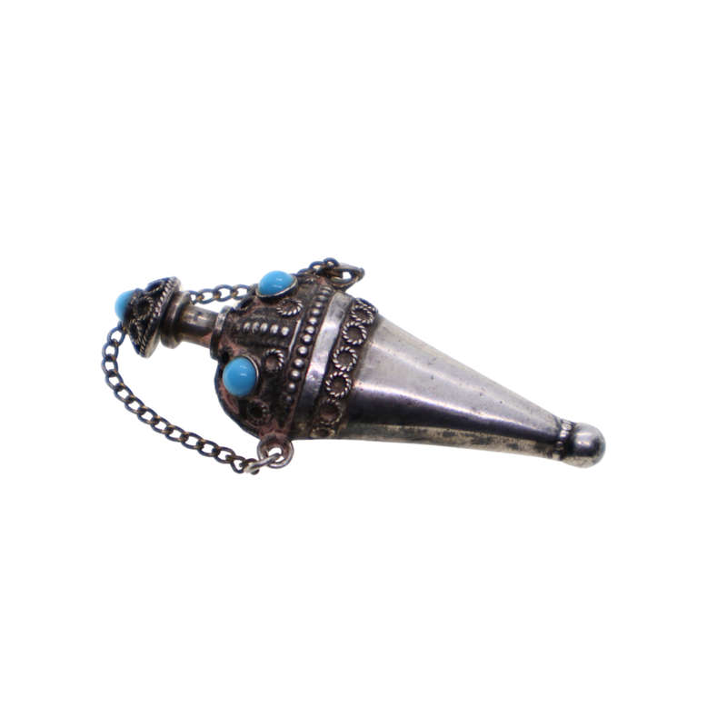 Vintage Perfume Bottle - 925 Silver. Turquoise Stones x3. Stamped - ML3683