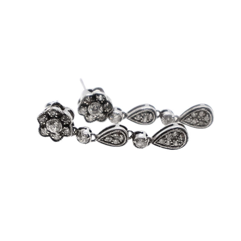 Earrings - Drop Earrings with Diamantes. Flower Design - ML3690