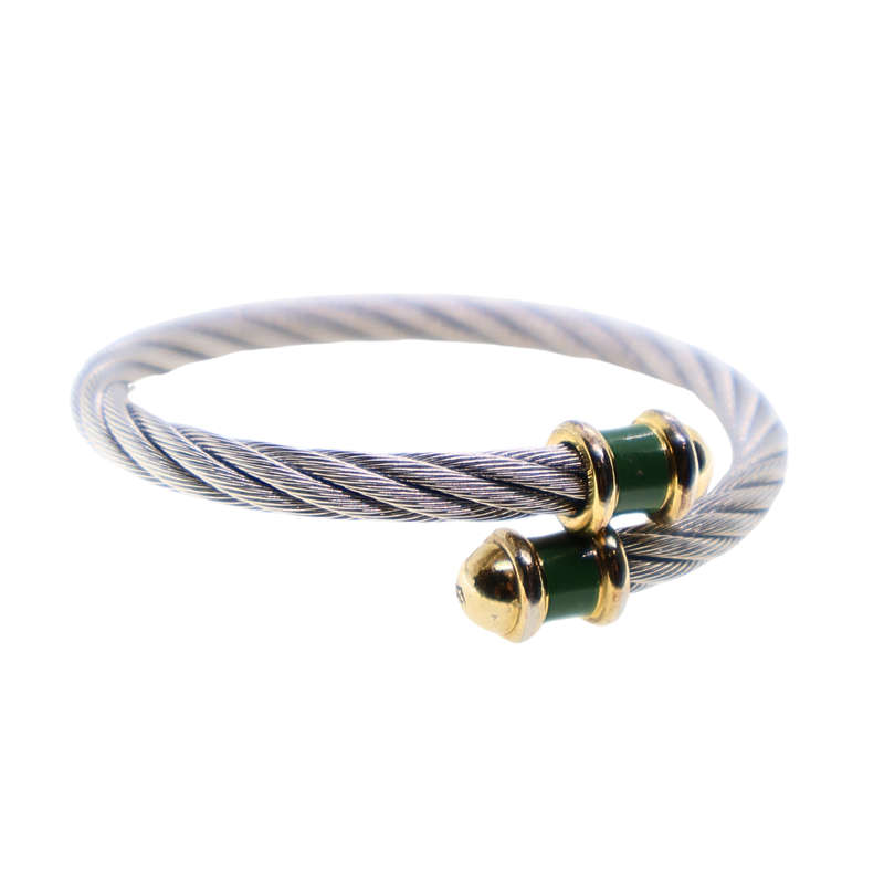 Bracelet - Chiarrol Steel Cable Bracelet. Green Inlay - ML3691