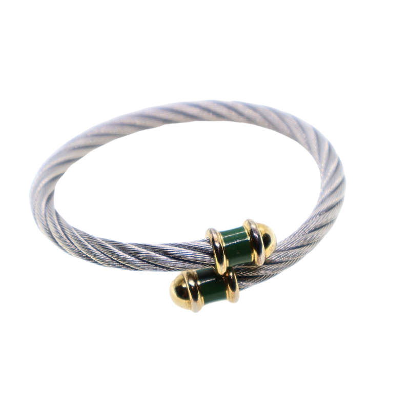 Bracelet - Chiarrol Steel Cable Bracelet. Green Inlay - ML3691