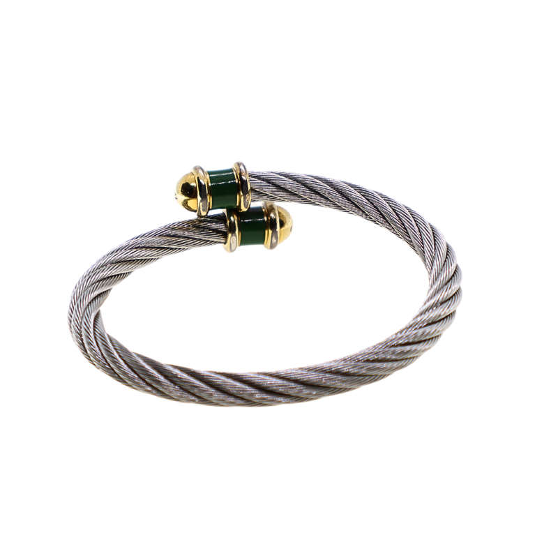 Bracelet - Chiarrol Steel Cable Bracelet. Green Inlay - ML3691