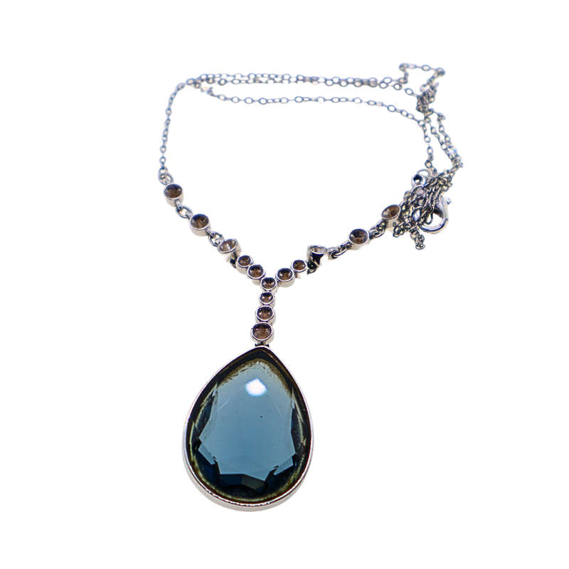 Necklace - Swarovski Silver Tone Water Drop Shaoe Blue Crystal - ML3694
