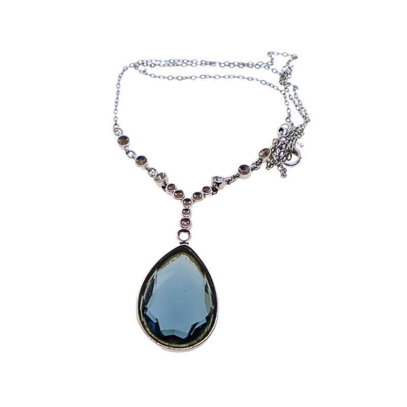 Necklace - Swarovski Silver Tone Water Drop Shaoe Blue Crystal - ML3694