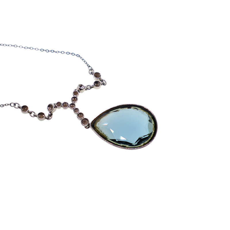 Necklace - Swarovski Silver Tone Water Drop Shaoe Blue Crystal - ML3694