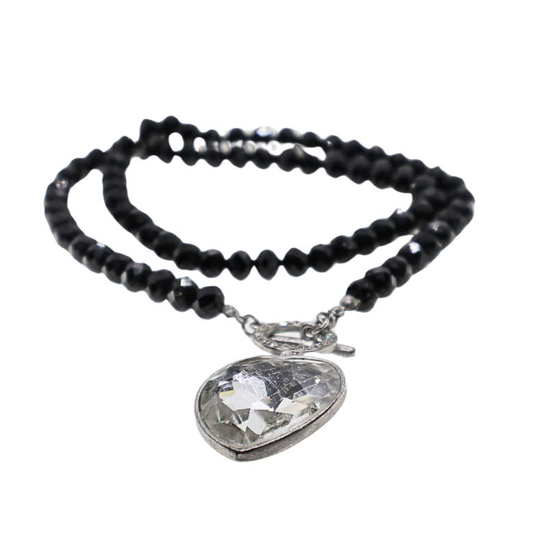 Necklace - Silver ToneBack Crystal Stones with Large Heart. Toggle Clasp - ML3695