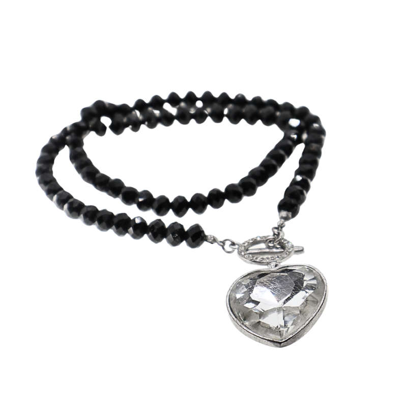 Necklace - Silver ToneBack Crystal Stones with Large Heart. Toggle Clasp - ML3695