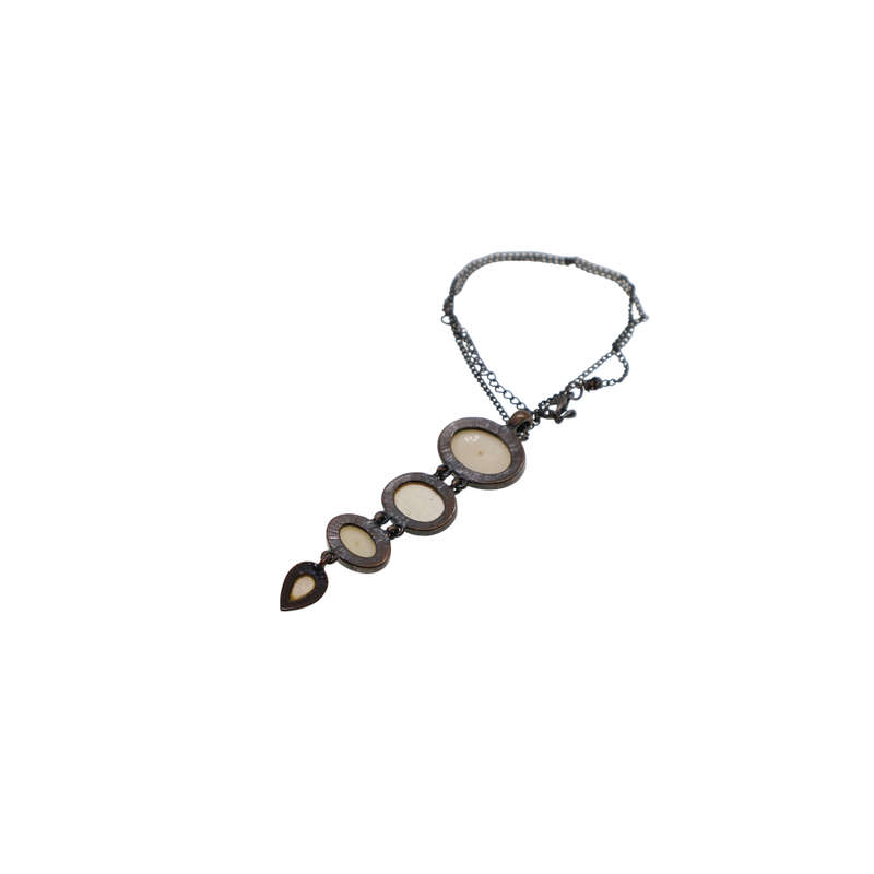 Pendant - Metallic Tone Rustic Chain With 4 x Hanging Oval Stones - ML3696
