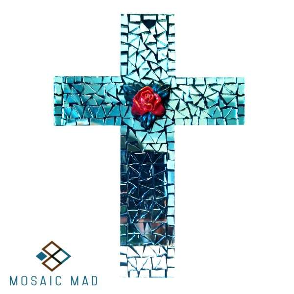 Mosaic Project: Cross with Rose Large. DIY kit