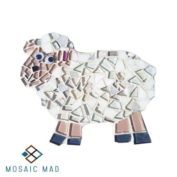 sheep, white, pink, natural, animal, mosaic, mosaic sheep, mosaic kit, mosaic project,  tiles,  grout, pattern, farm animal, mosaic design