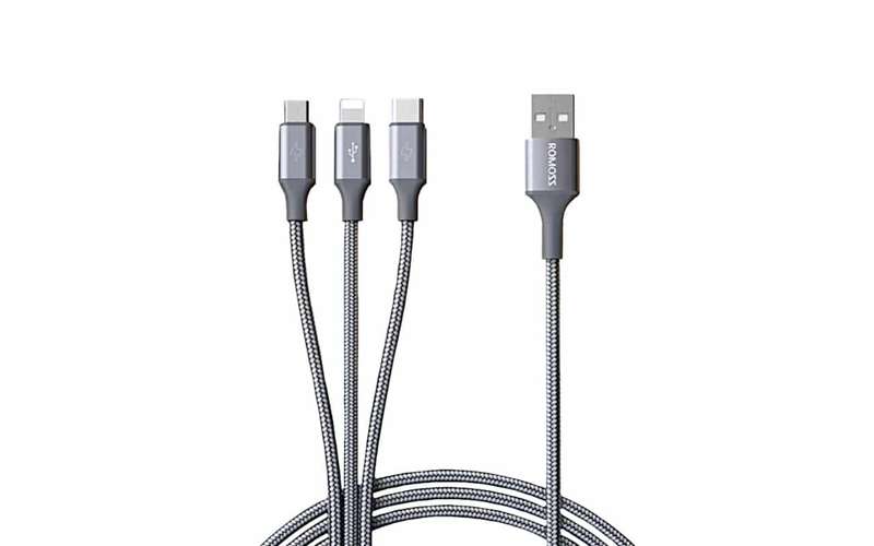 Romoss 3in1 Lightning Charge Sync|Micro USB |Type C to USB 1m Cable - Space Grey
