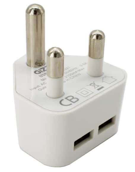 Gizzu 2 x USB 3-Prong Wall Charger White