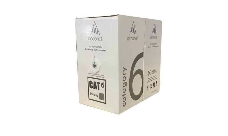 Acconet CAT6 Cable, 305m Pull Box, CCA, Grey/White, SF/TP, Foil, Braiding (Indoor Use)
