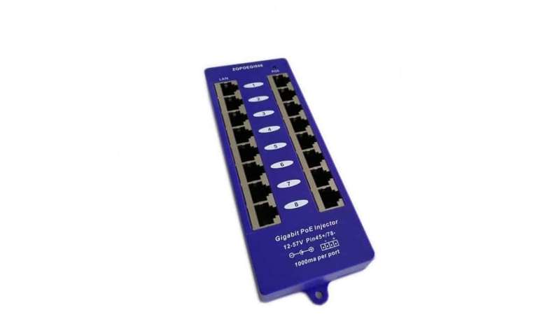 Acconet Passive PoE Injector Hub, 8 Port, Gigabit, Blue
