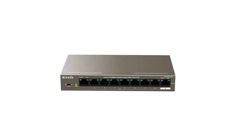 Tenda 9-Port Fast Ethernet Desktop Switch with 8-Port PoE | TEF1109P-8-102W