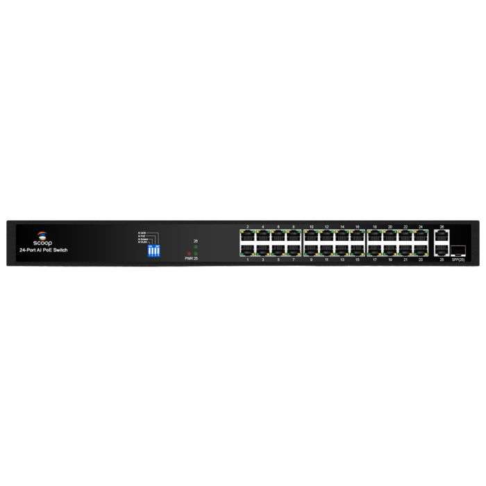 Scoop 24 Port Fast Ethernet AI PoE 250W 2 Gigabit 1SFP Switch