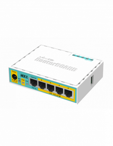 MikroTik hEX PoE Lite - Desktop PoE Router with 5 10/100 LAN ports and 1 USB port