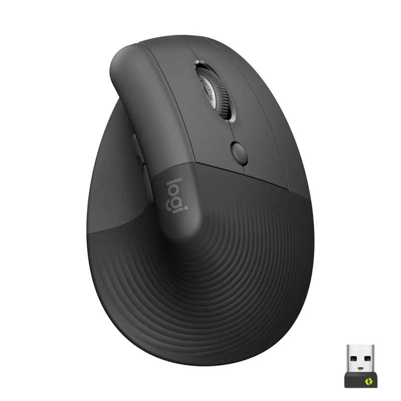Logitech Lift Vertical Ergonomic Mouse - GRAPHITE / BLACK - 2.4GHZ/BT - N/A - EMEA-914 - ON+OFFLI...