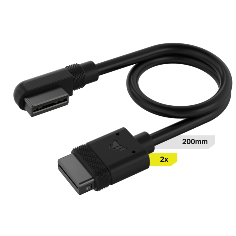 Ccorsair iCUE Link Cable; 2x 200mm with Straight/Slim 90 degree connectors; Black