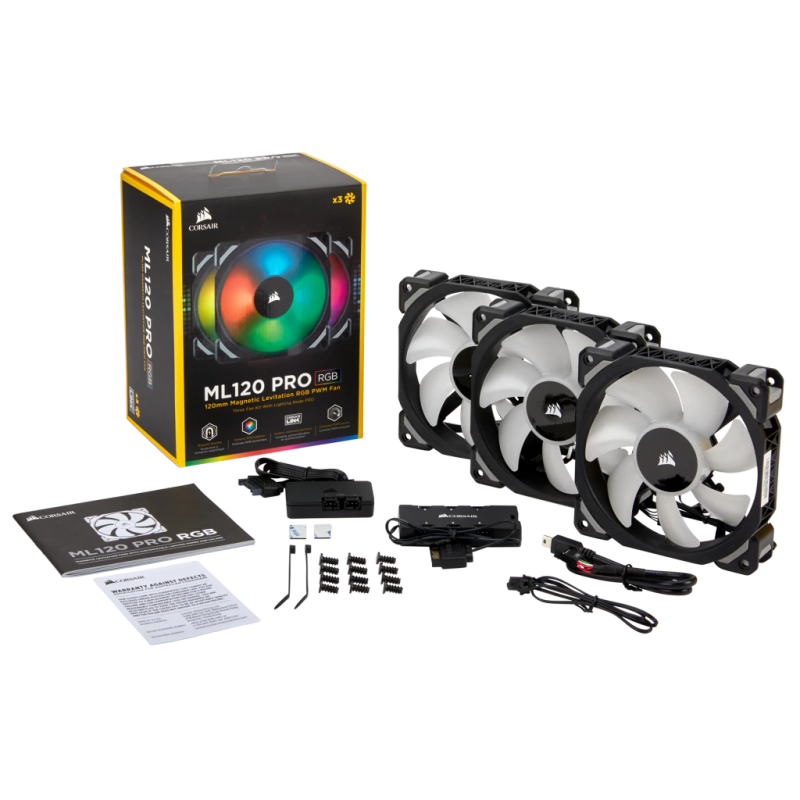 Corsair ML120 PRO RGB LED 120MM PWM Premium Magnetic Levitation Fan  3 Fan Pack with Lighting ...