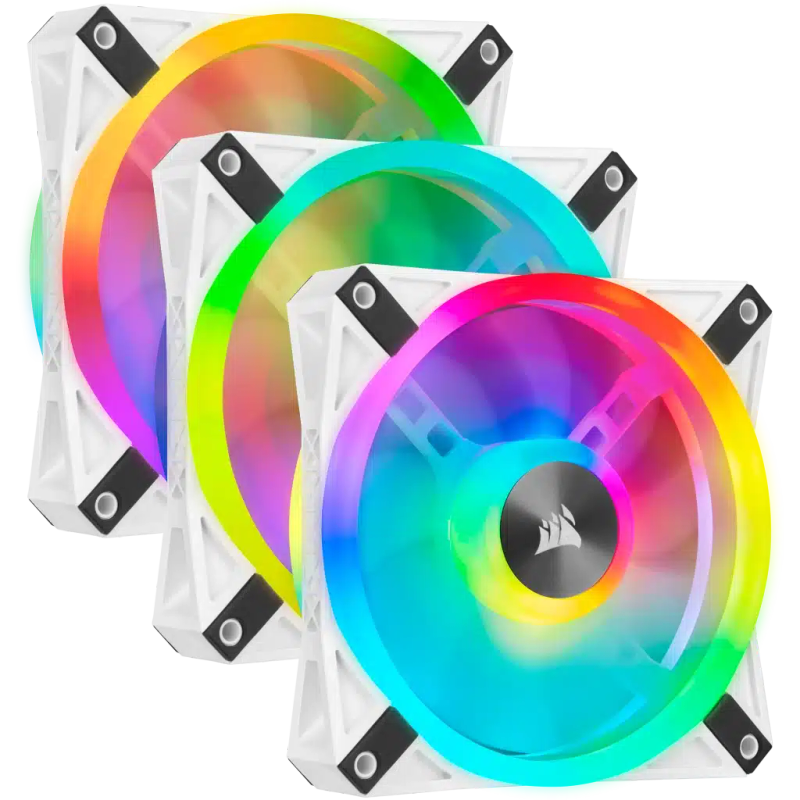 Corsair iCUE QL120 RGB 120mm PWM White Fan  Triple Fan Kit with Lighting Node CORE