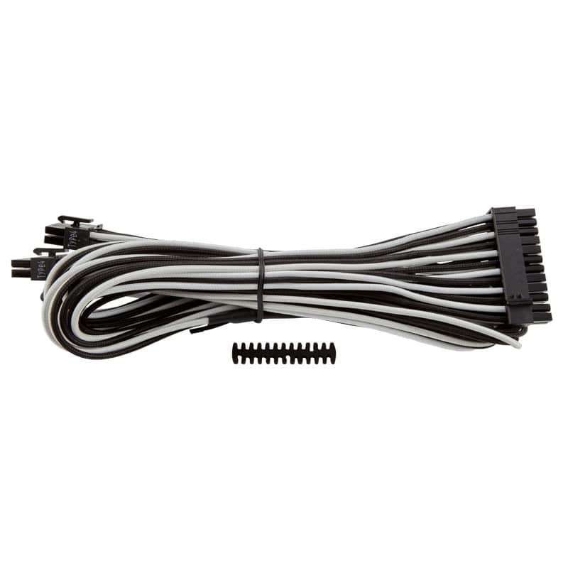 Corsair - Individually Sleeved Type 4 PSU Cables ATX 24 Pin - White/Black