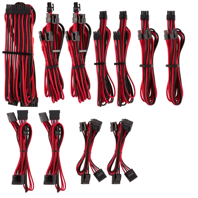 Corsair - Premium Individually Sleeved PSU Cables Pro Kit Type 4 Gen 4 - Red/Black