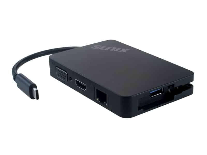 Sunix USB-C Portable Mini Dock Plus Power with USB 3.0 / Gigabit Ethernet / VGA / HDMI / Power Ch...
