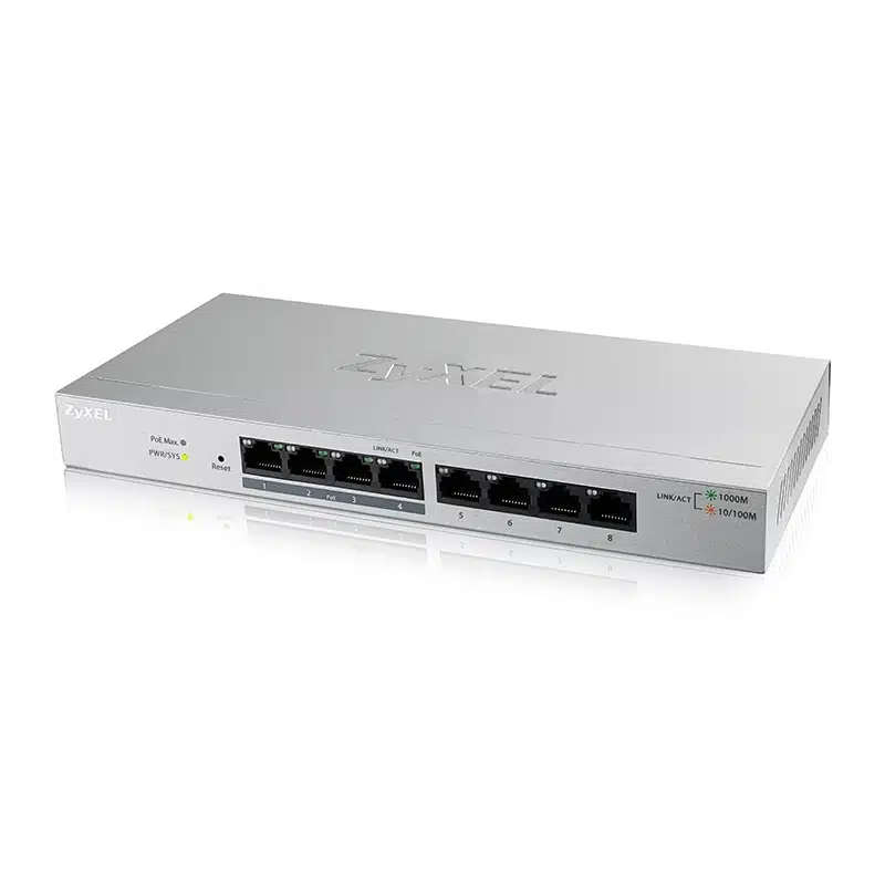Zyxel GS1200-8HPv2 Switch, 8 Port Gigabit, 4 Port PoE, Web Managed