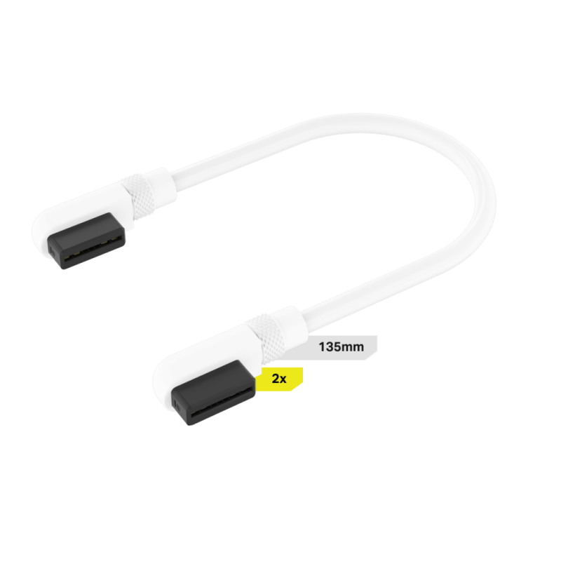 Corsair iCUE Link Cable; 2x 135mm with Slim 90 Connectors; White