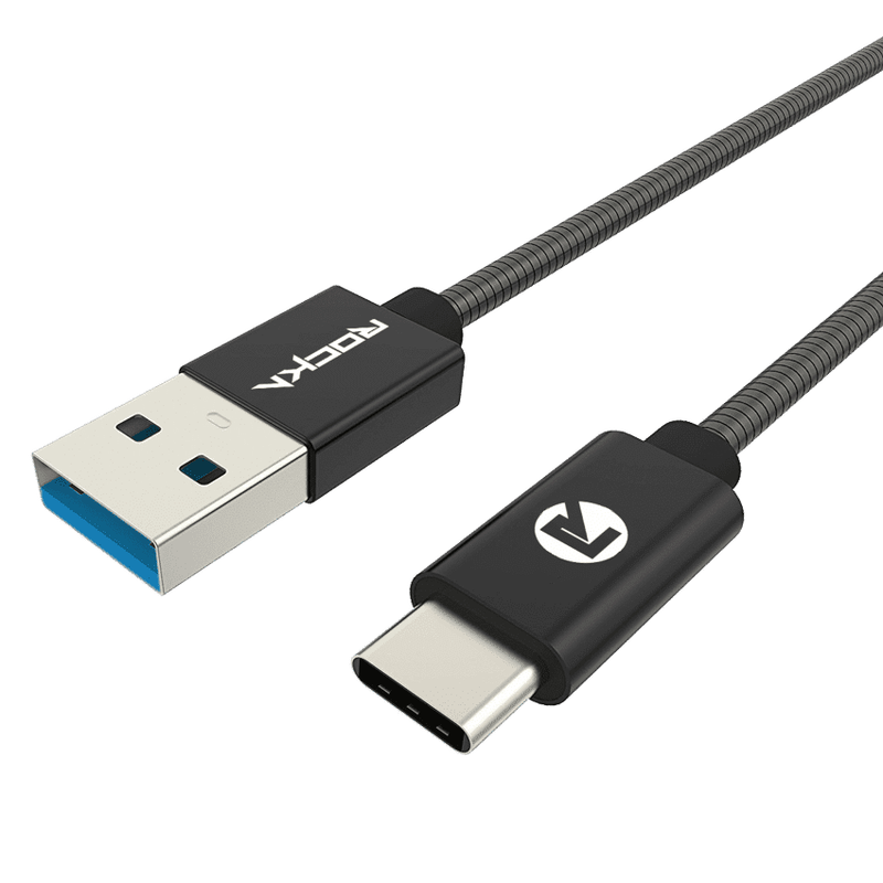 Rocka Blitz series USB Type C to USB v3.0 cable 1.5 meter - black metal flexi cable