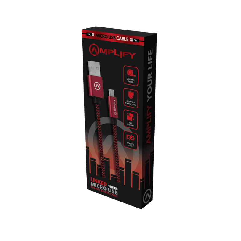 Amplify Pro Linked Series Micro USB Braided Cable 2m - Black/Red