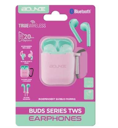 Bounce Buds Series True Wireless Earphones with Silicone Accessories - Green/Pink