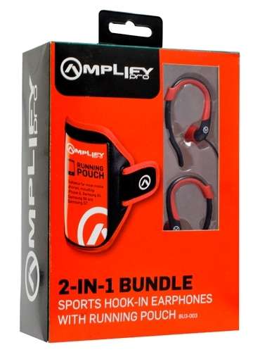 Amplify BU3-003 Pro 2-IN-1 Bundle Jogger Series Earphones with Pouch - Black/ Red