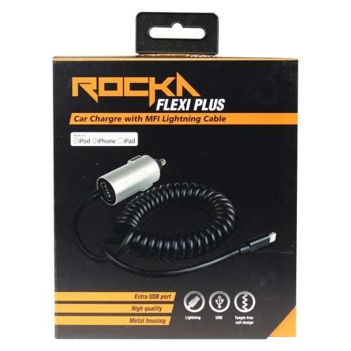 Rocka Flexi Plus series MFI Lightning Cable with Car Charger Black/Silver