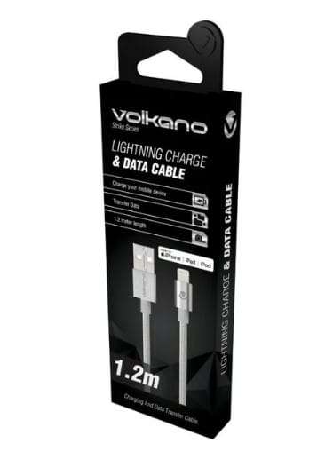 Volkano Strike series 1.2 meter MFI Lightning charge/ data cable - silver